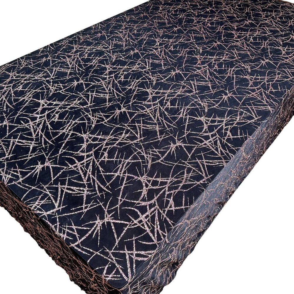 Halloween Black Orange Glitter Tablecloth Slinky Fabric 56 x 102 in